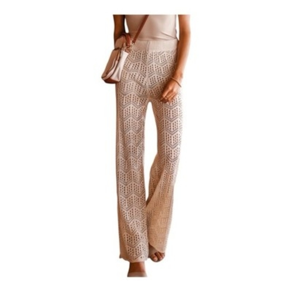 Bohme Crochet Pants Women’s Beige Full Length Boho Pants Size M NWT - Picture 1 of 8